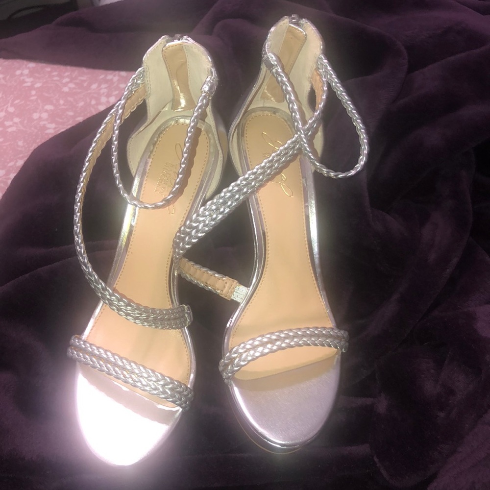 Jewel Badgley Mischka "suzy" Gold Metal Wedge Heels Sz 8.New